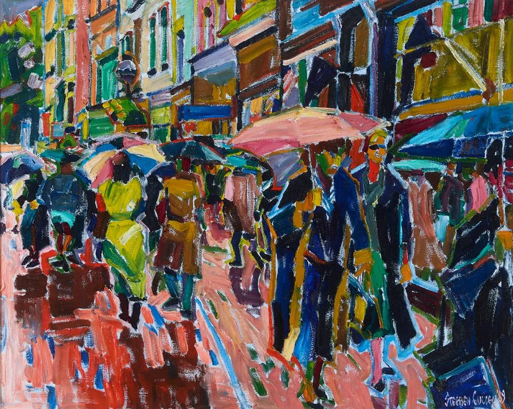 RAINY DAY by Stephen Cullen, 1989, oil on canvas, sold May 2024