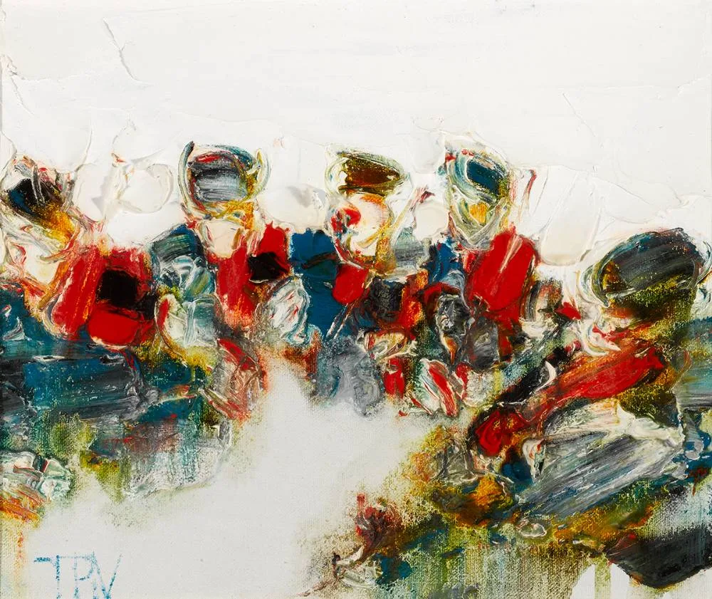 FIVE MUSICIANS by John B. Vallely, oil on canvas, sold May 2024