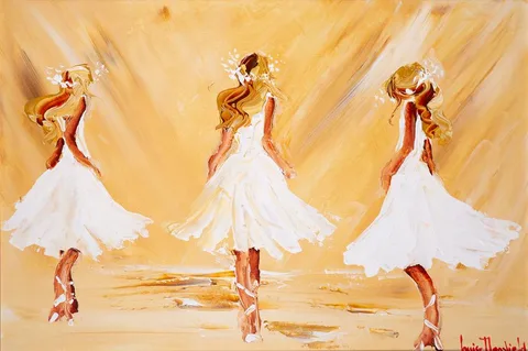 Louise Mansfield, THREE DANCERS, oil on board