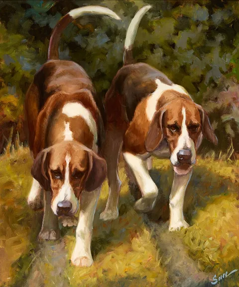 Desmond Snee, BEAGLES, oil on board