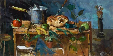 STILL LIFE by Sarah le Jeune, oil on board, sold Mar 2024
