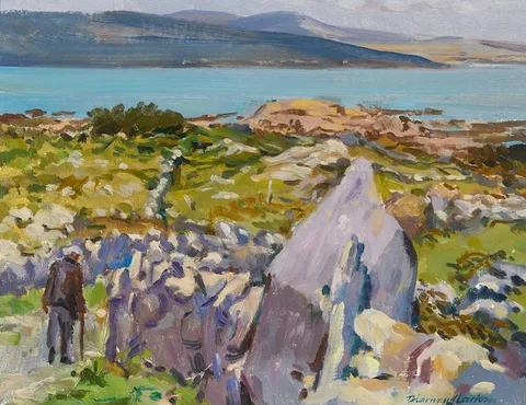 DOWN TO THE SEA, ROUNDSTONE by Diarmuid Larkin, c.1984, oil on board, sold Mar 2024