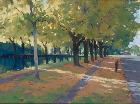 Brett McEntagart, TREES BY THE CANAL, oil on panel