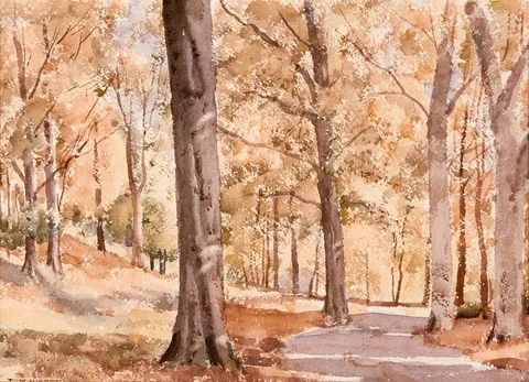 FOREST PATH by Tom Nisbet, watercolour, sold Mar 2024