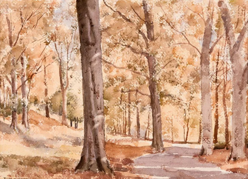 FOREST PATH by Tom Nisbet, watercolour, sold Mar 2024
