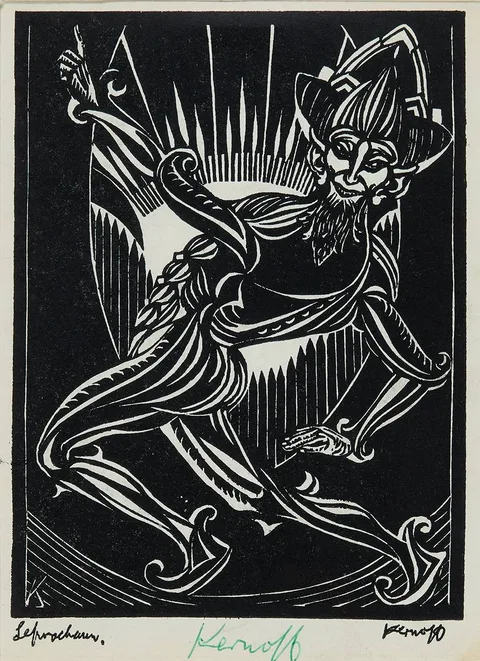 LEPRECHAUN by Harry Kernoff, woodcut, sold Mar 2024