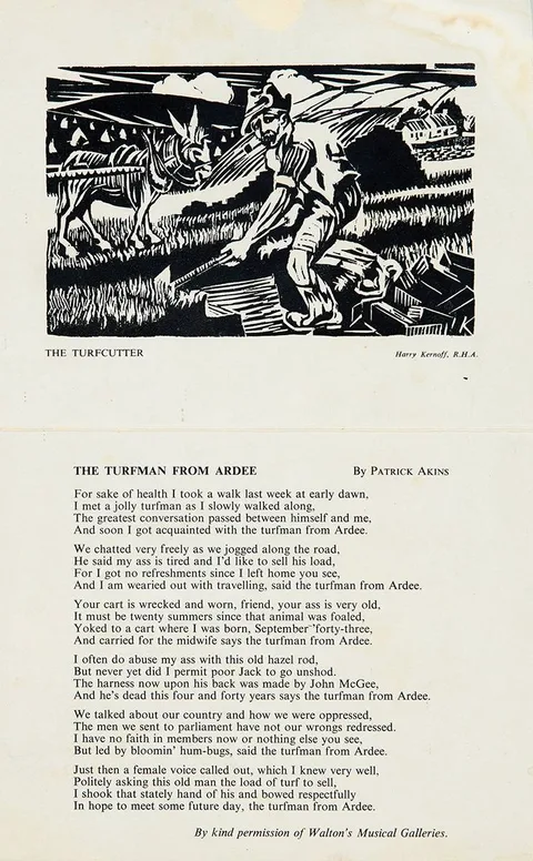 TURFCUTTER by Harry Kernoff, woodcut, sold Mar 2024
