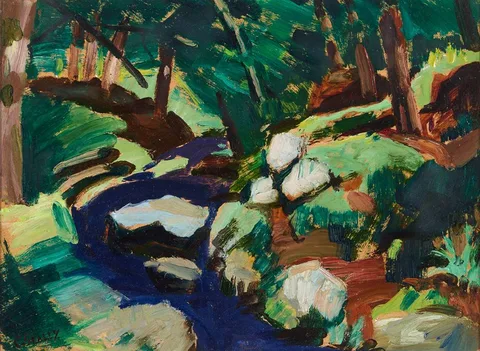Caroline Scally, A TROUT STREAM, oil on board