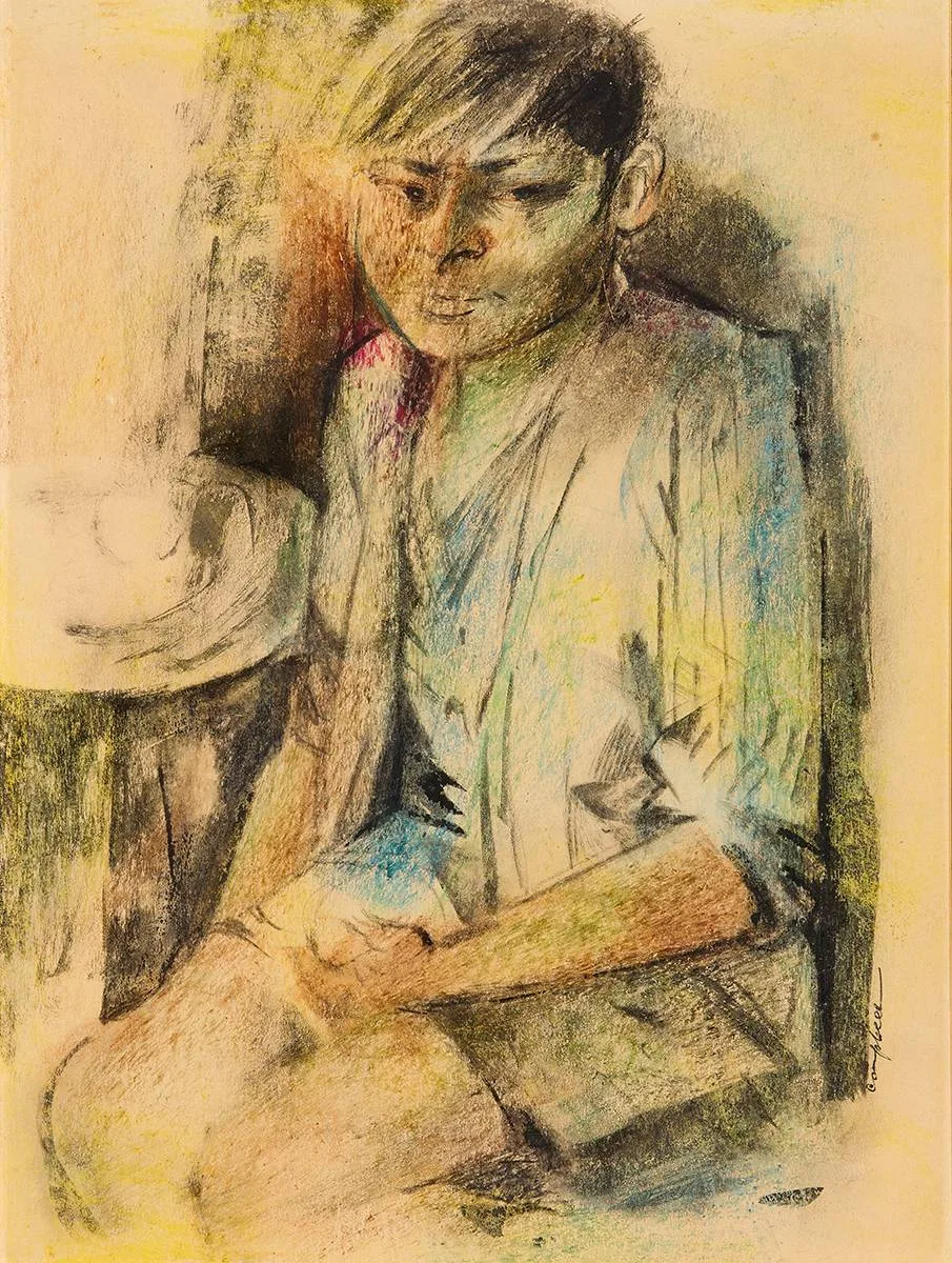 YOUNG BOY by George Campbell, 1990, mixed media, sold Mar 2024