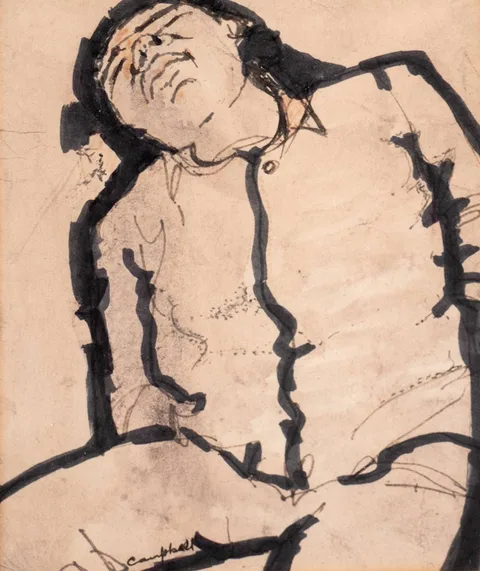 BOY SLEEPING by George Campbell, pen, ink and felt-tip pen, offered Mar 2024