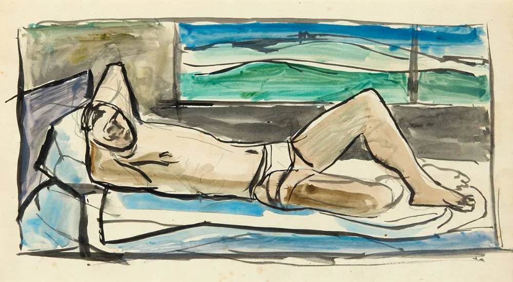 RESTING by Basil Blackshaw, ink and wash, sold Mar 2024