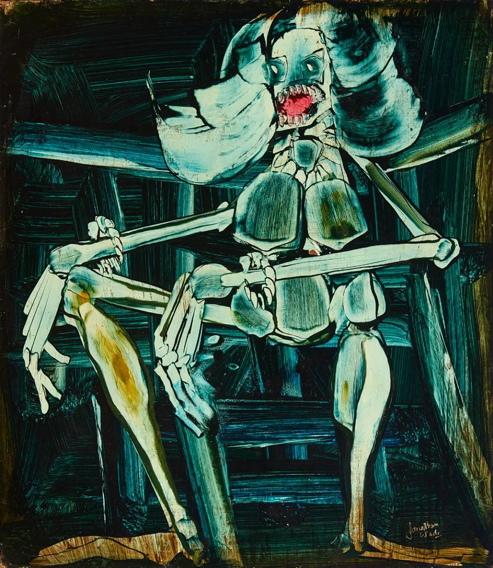 SKELETON by Jonathan Wade, oil on board, sold Mar 2024
