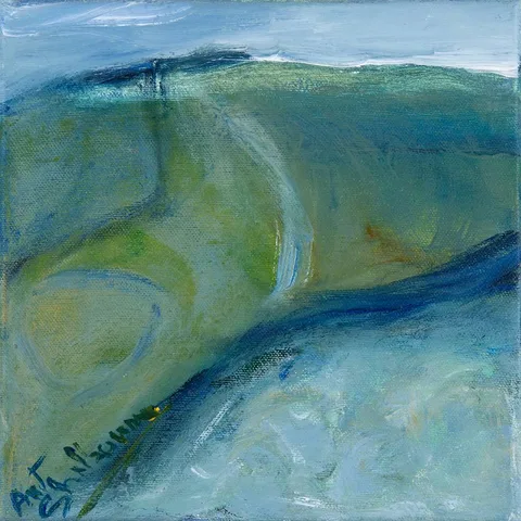 THE GREEN FIELDS by Anita Shelbourne, acrylic on canvas, sold Mar 2024