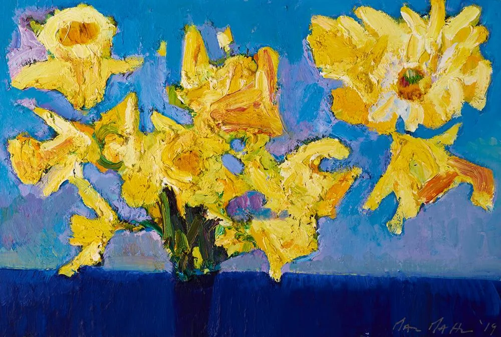 DAFFODILS, BARRINGTON'S PIER, LIMERICK by Brian MacMahon, 2019, oil on canvas, sold Mar 2024
