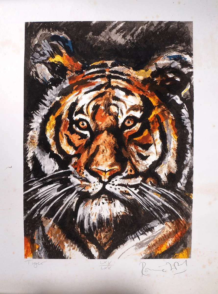 TIGER by Ronnie Wood, 1995, silkscreen in colours; (no. 65 from an edition of 70); (unframed), sold Mar 2024