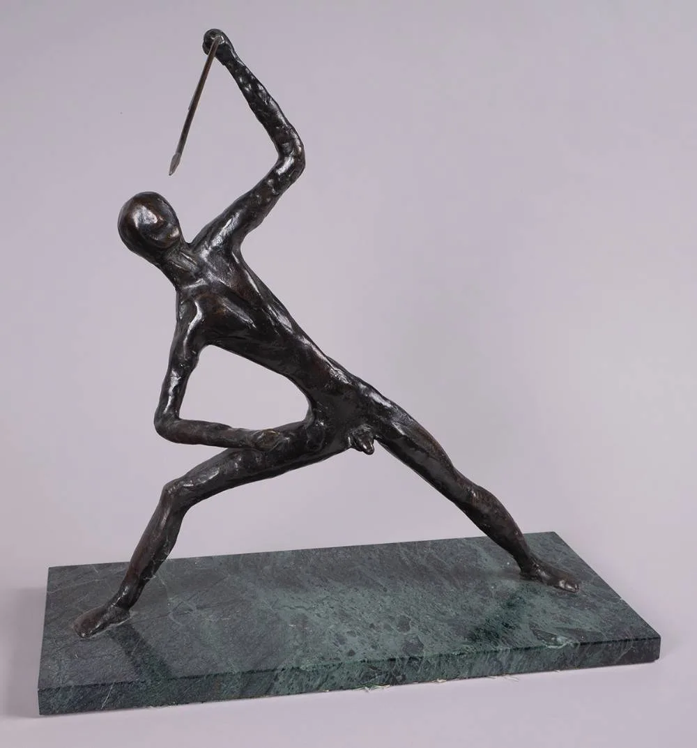 MAN WITH SPEAR by Colman, bronze, offered Mar 2024