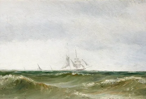 Alexander Williams, SCHOONER OFF THE COAST, oil on board