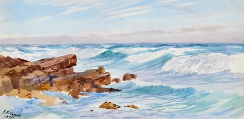 John F. Supple, ROCKY COASTLINE, 1892 (A PAIR), watercolour; (2)