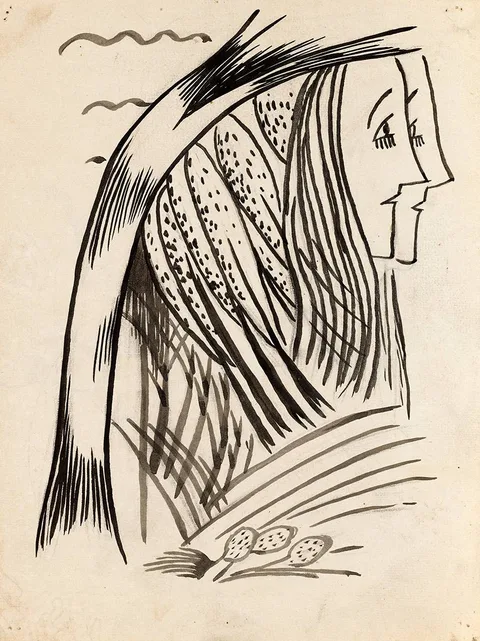 Irish School Circa 1940, DRAWINGS AND WOODBLOCK PRINTS, c.1940 (SET OF FOUR), pen and ink; (2), monochrome woodblock with white; (1), woodblock in colours (1)