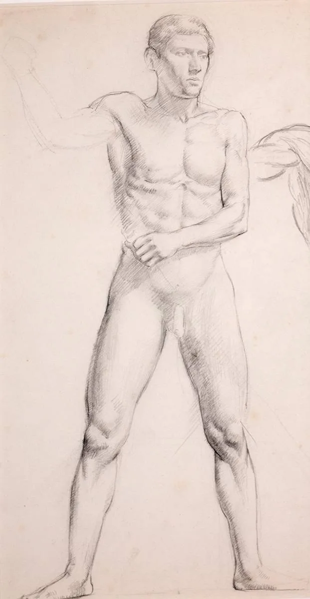 MALE FIGURE STUDY by John Luke, pencil, sold Mar 2024