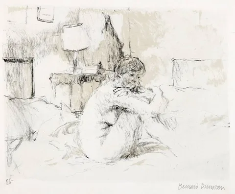 Bernard Dunstan, NUDE ON BED, print; (no. 58 from an edition of 120)