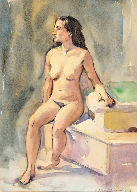NUDE STUDY by Niccolo d'Ardia Caracciolo, watercolour and ink, sold Mar 2024