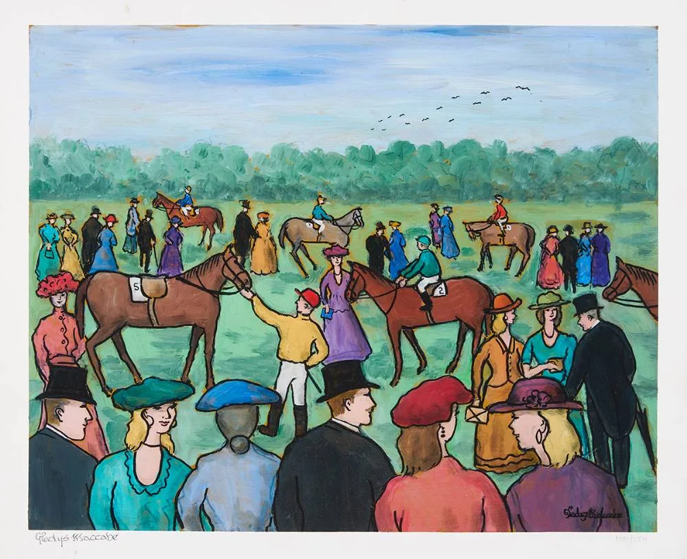 Gladys Maccabe, AT THE RACES, giclee print; (no. 100 from an edition of 150)