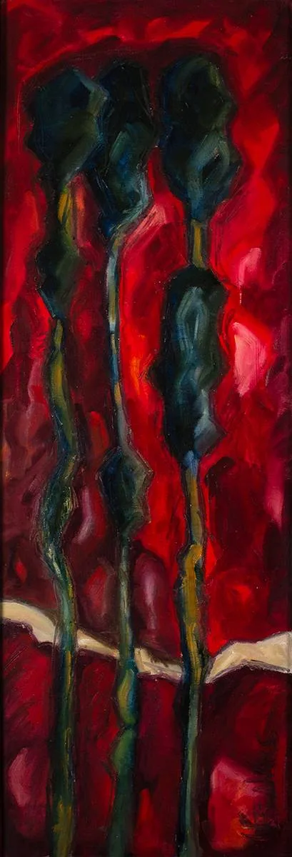 POPLAR TREES by Leonie Erasmus, oil on board, offered Mar 2024