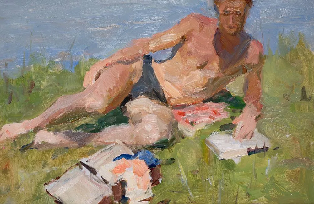 A GOOD READ by Vladimir Chernousenko, 1961, oil on board, offered Mar 2024