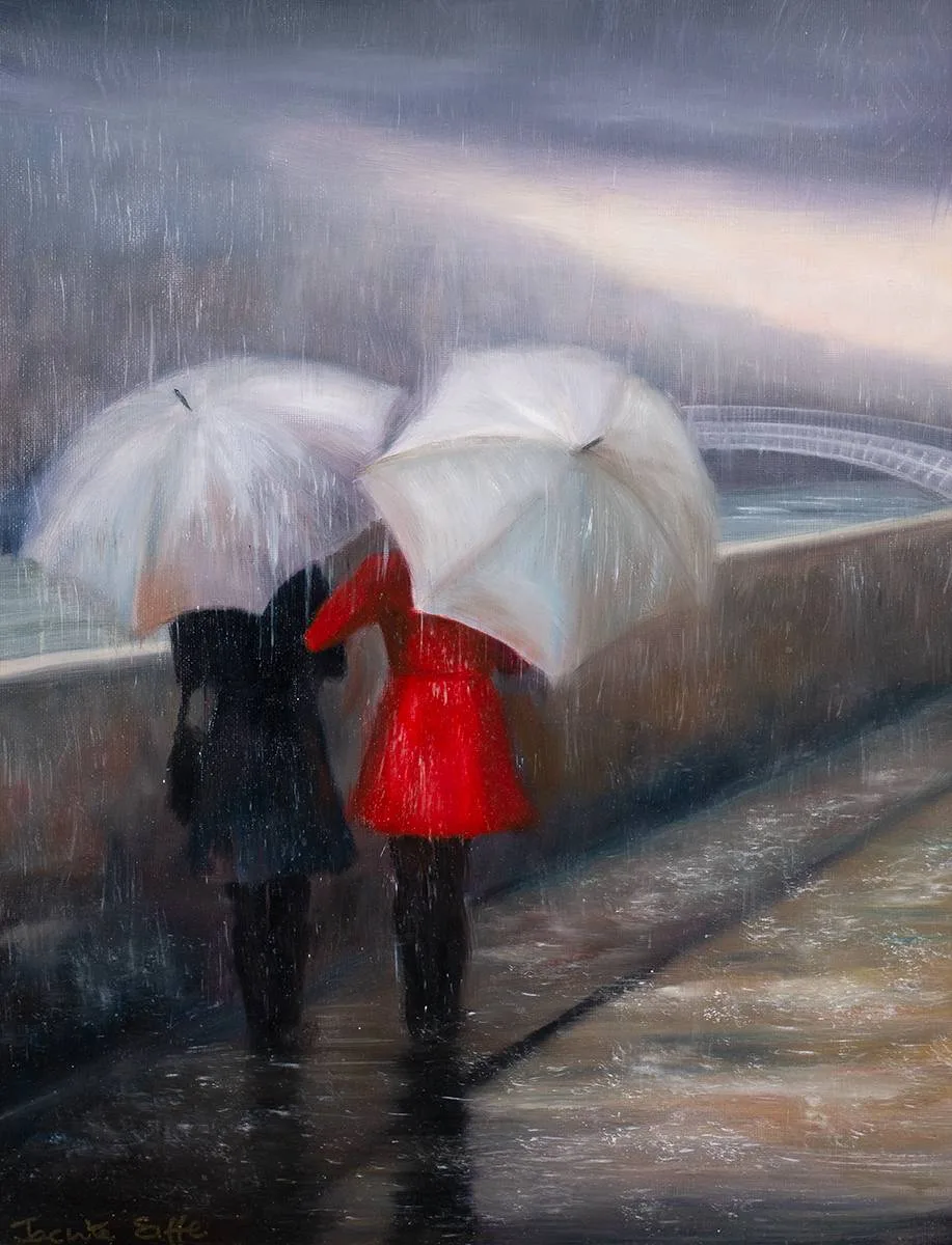 Jacinte Eiffe, RAINY DAY, HA'PENNY BRIDGE, DUBLIN, oil on canvas