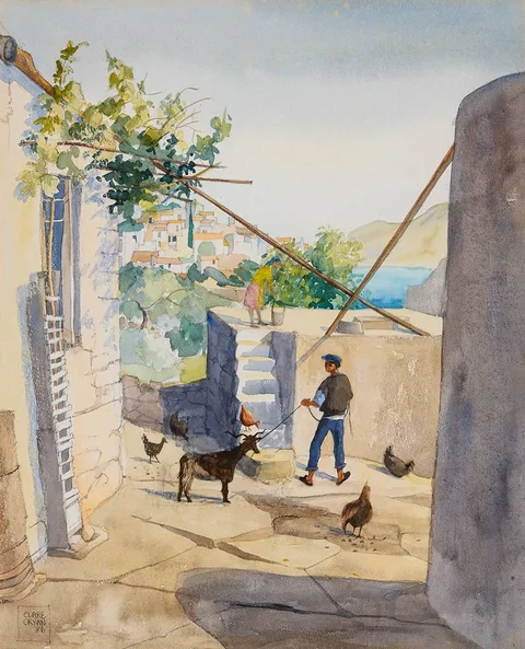 Clare Cryan, THE WELL AT ELOUNDA, CRETE, 1986, watercolour