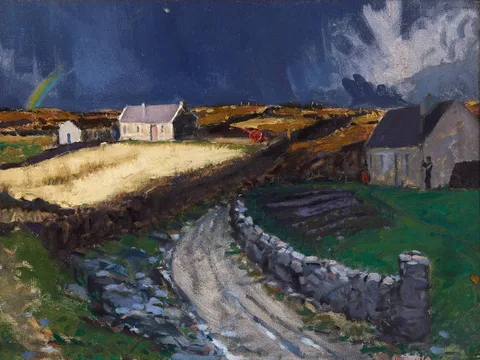 Micheál de Burca, ACHILL VILLAGE, COUNTY MAYO, oil on canvas