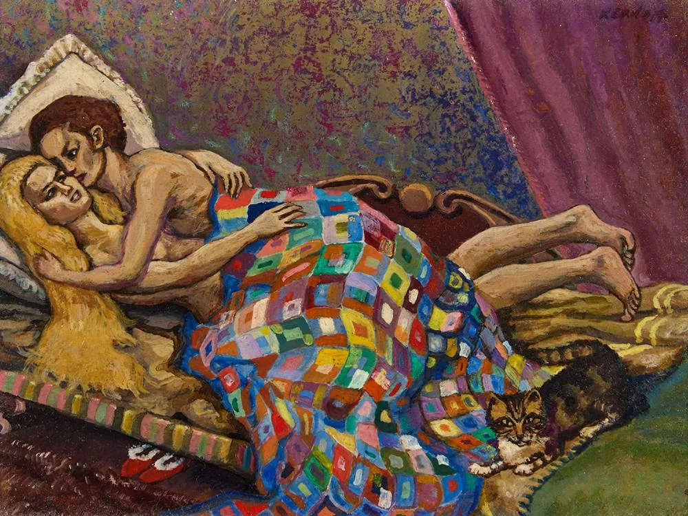 THE PATCHWORK QUILT by Harry Kernoff, oil on board, sold Mar 2024