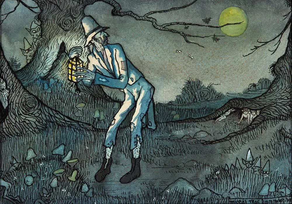 MAN WITH LANTERN by Mícheál MacLíammóir, 1919, watercolour and ink, sold Mar 2024