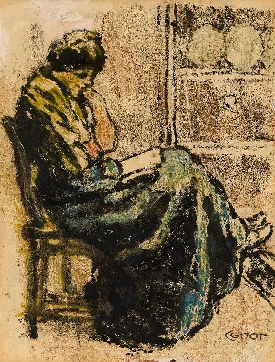 READING by William Conor, 1907, crayon, sold Mar 2024