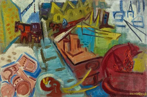 DUBLIN QUAYSIDE by Nano Reid, oil on canvas, sold Mar 2024