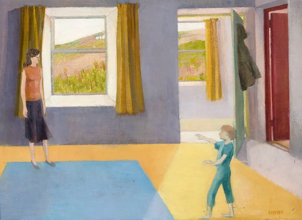 CONVERSATIONS ACROSS A ROOM by Barbara Warren, c. 2000, oil on canvas, sold Mar 2024