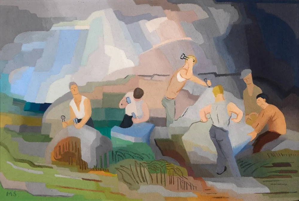 Margaret Stokes, STONEWORKERS, oil on canvas