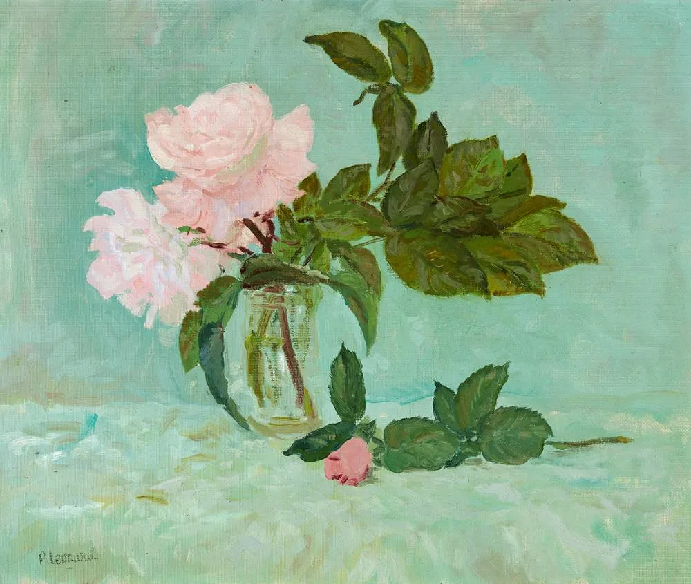 PINK ROSE by Patrick Leonard, oil on board, sold Mar 2024