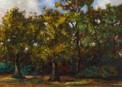 Stephen McKenna, CHESTNUT TREES, 1983, oil on board