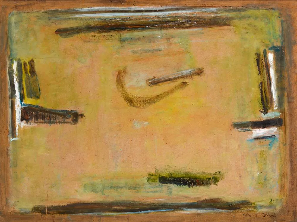 BEYOND THE BOG by Patrick Collins, 1970, oil on board, sold Mar 2024