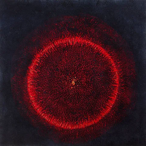 Helen Comerford, SUNDANCE [INDIGO SERIES], 2019, encaustic painting on canvas with gold leaf; (unframed)