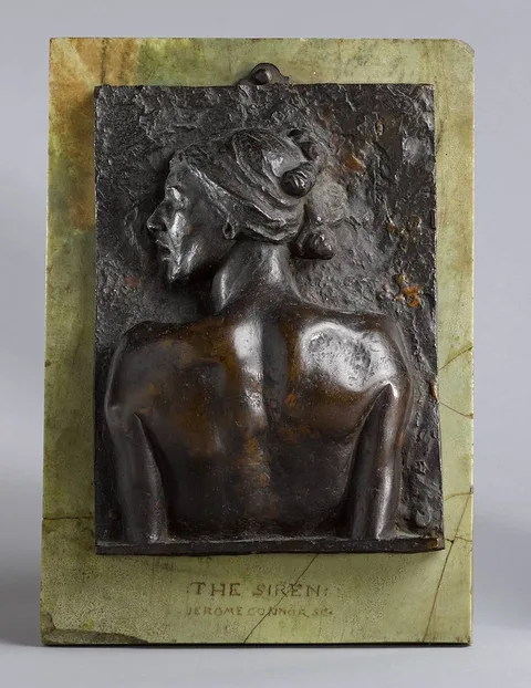Jerome Connor, THE SIREN, bronze relief on green marble plaque; (unique)