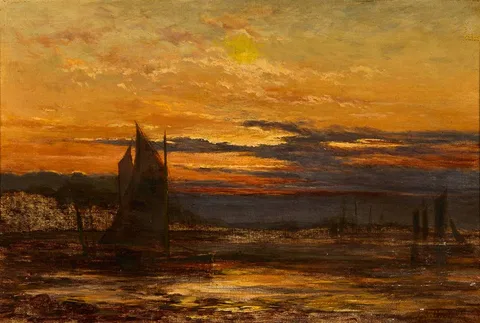 Alfred Grey, SAILBOAT AT SUNSET, oil on canvas