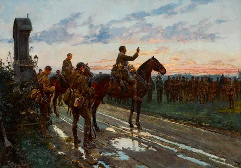 Fortunino Matania, THE LAST GENERAL ABSOLUTION OF THE MUNSTERS AT RUE DU BOIS, oil on canvas