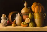 Stuart Morle, STILL LIFE WITH TERRACOTTA OBJECTS AND GOURDS