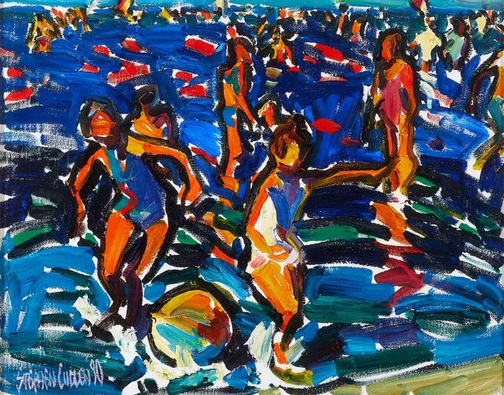 BATHERS by Stephen Cullen, 1990, oil on canvas, offered Dec 2023