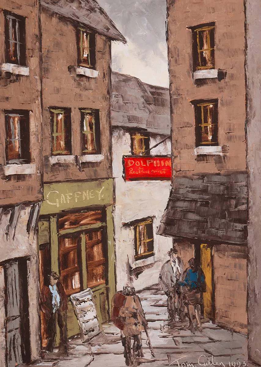 CRAMPTON LANE, DUBLIN by Tom Cullen, 1993, oil on canvas, sold Dec 2023