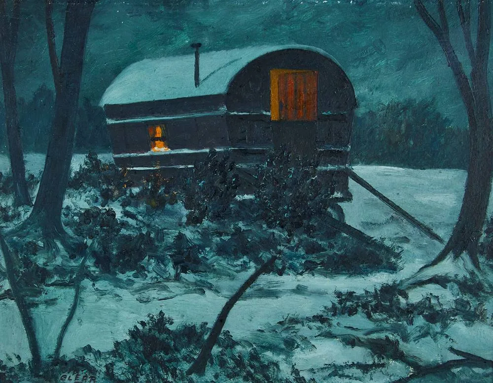 WINTER QUARTERS by Ciaran Clear, oil on board, sold Dec 2023