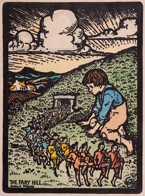 Beatrice Elvery, THE FAIRY HILL, hand-coloured Cuala press print; (unframed)